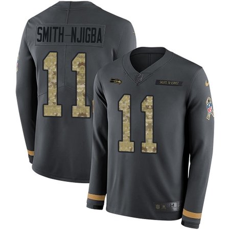 Nike Seahawks ##11 Jaxon Smith-Njigba Anthracite Salute to Service Men's Stitched NFL Limited Therma Long Sleeve Jersey