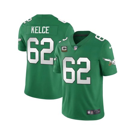 Men's Philadelphia Eagles Jason Kelce #62 Nike Kelly Green Alternate Limited Jersey with Captain Patch