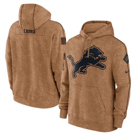 Men's Detroit Lions 2023 Salute to Service Performance Pullover Brown Hoodie