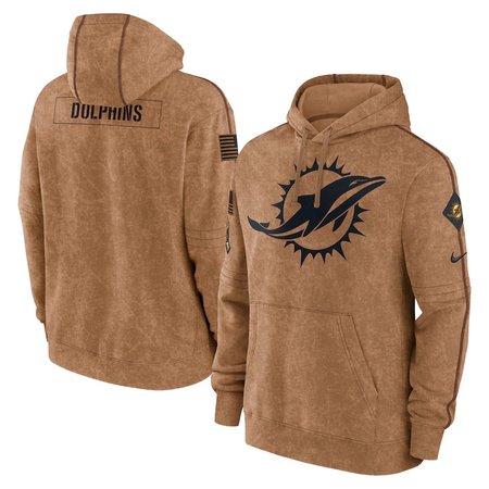Men's Miami Dolphins 2023 Salute to Service Performance Pullover Brown Hoodie